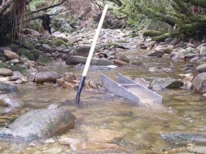 Stream at Goldsborough Gold Mining Area with mining equipment remnants.